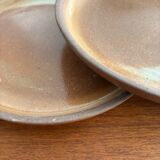 Lot of vintage 1970s beige stoneware dessert plates, handmade.