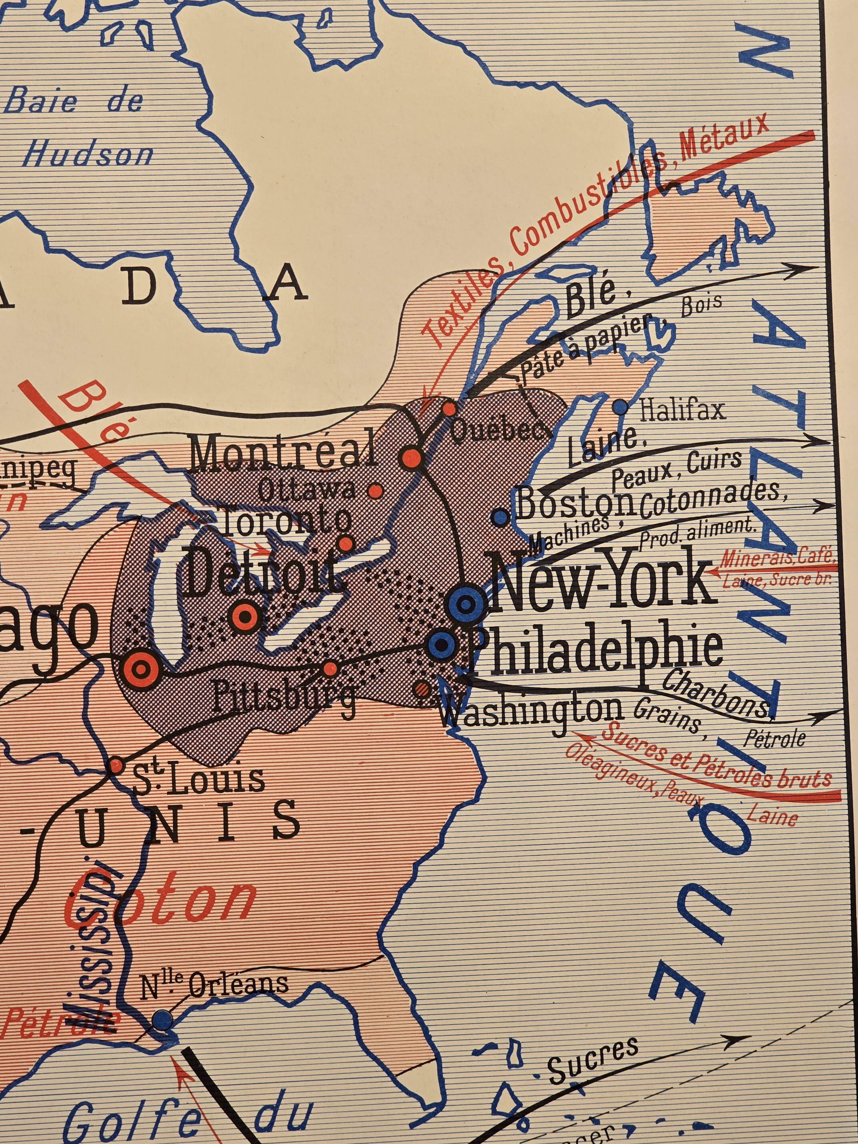 Old geography map / school map South America North America