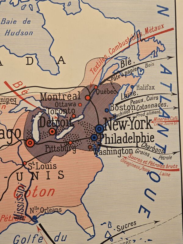 Carte de géographie ancienne / carte d'école Amérique du Sud Amérique du No