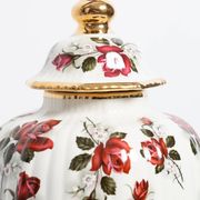 Large hand-painted ceramic vase with roses, sweet box, 20th century, Belgium, 1960s.