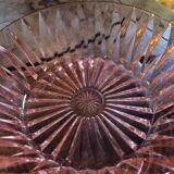 Art Deco pressed glass salad bowl in pink. 1930s–40s