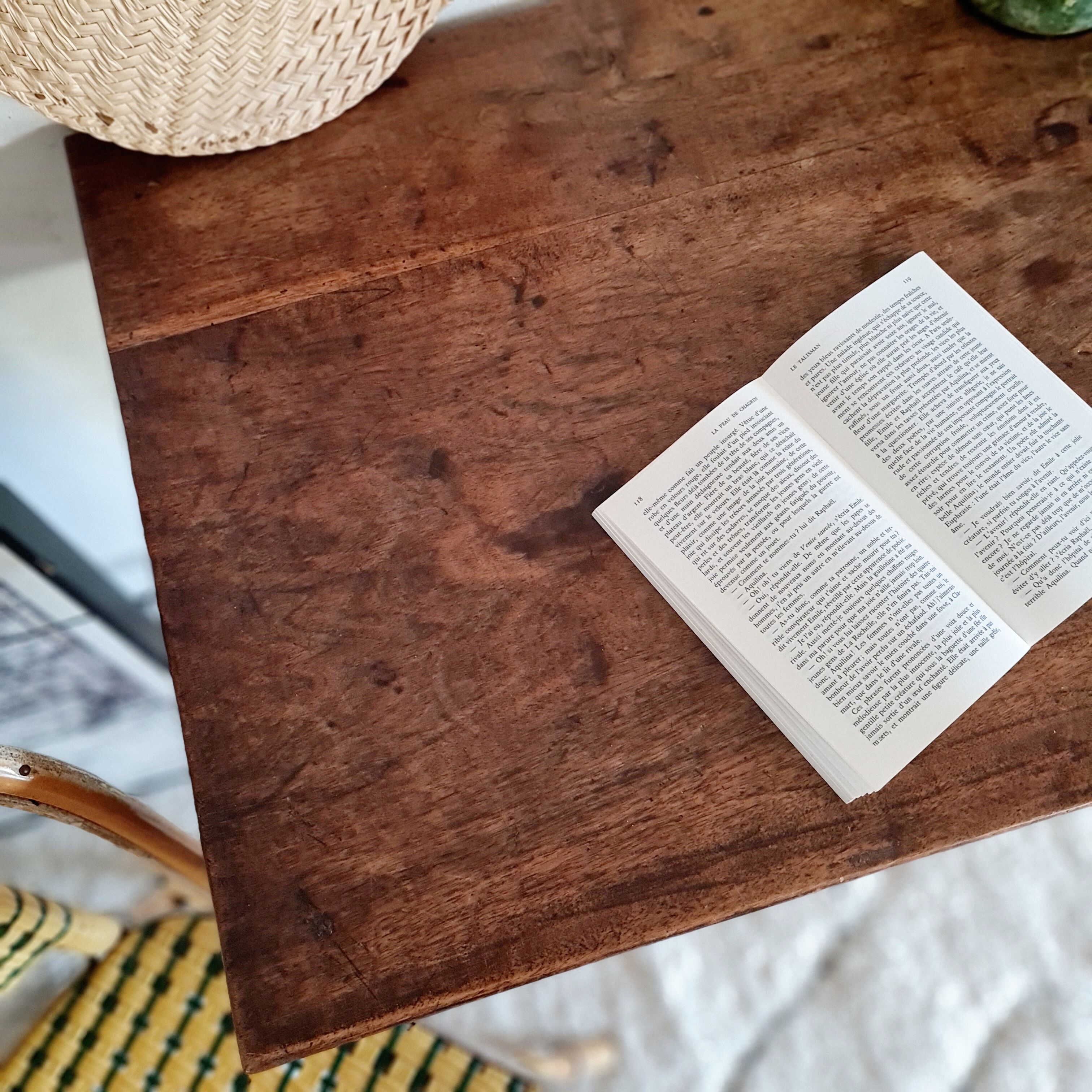 Antique solid wood farmhouse table 2 drawers