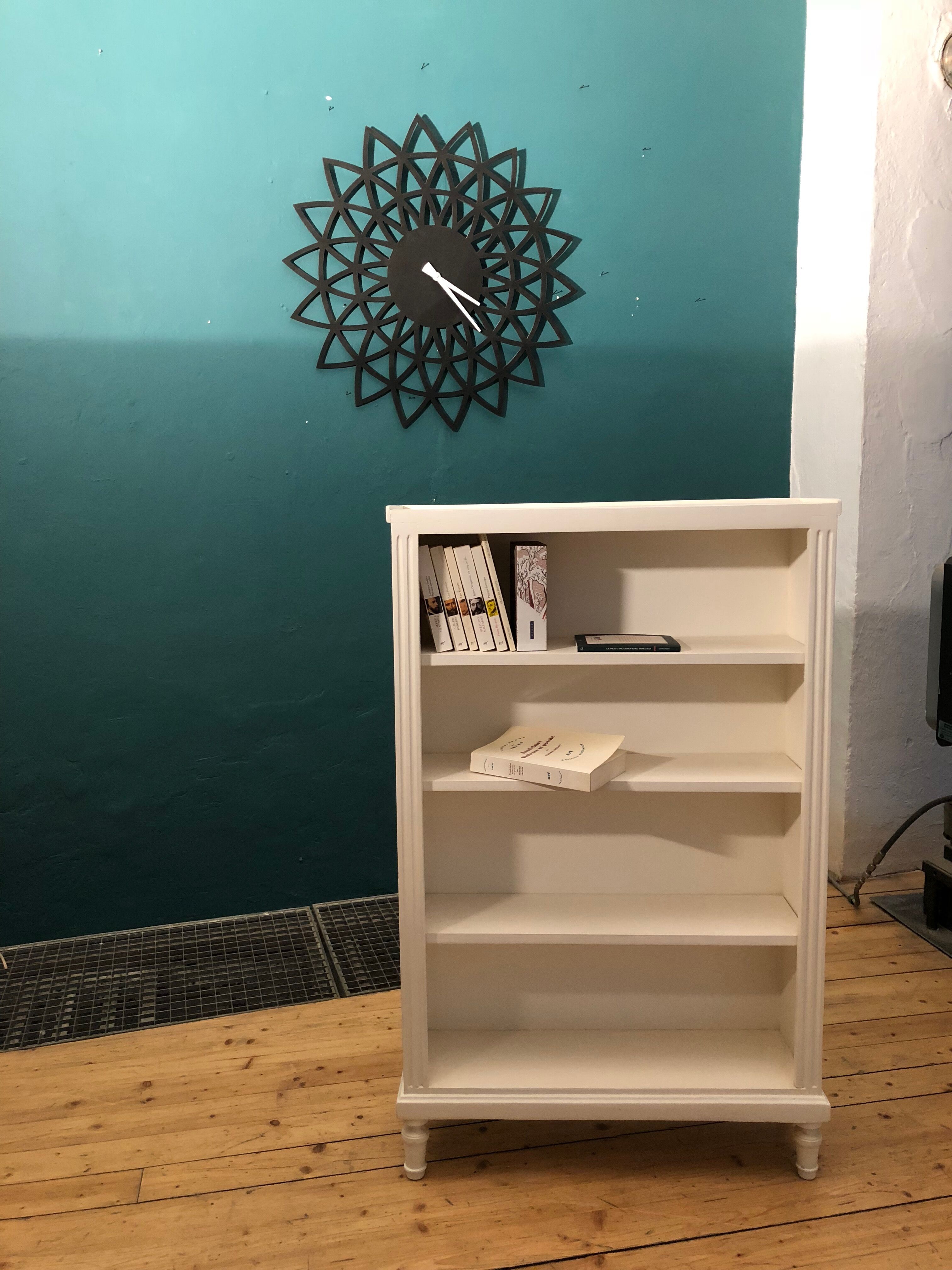 Old bookcase shelf matte white color