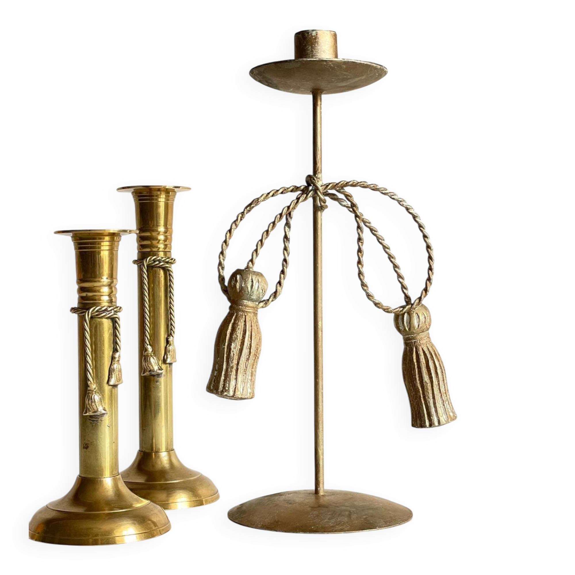 Vintage Knot Candle Holders Brass Metal