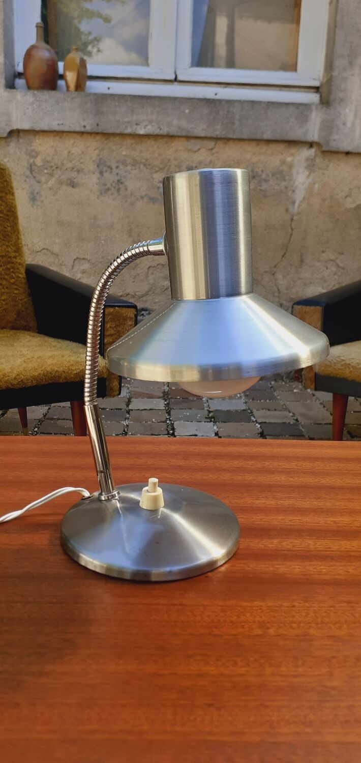 Flexible lamp vintage accent design or bedside year 70 brushed metal