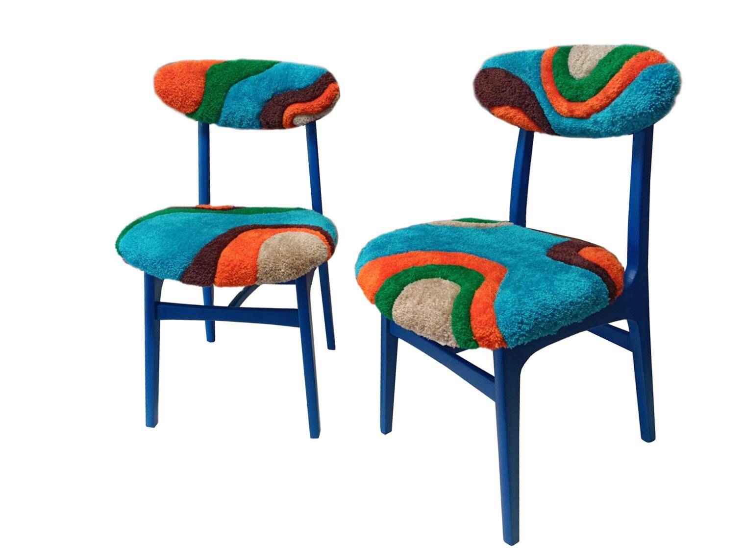 Mid-century Buttoned Chair Handmade, Dark Wood, Rajmund Halas, Poland, 1960s