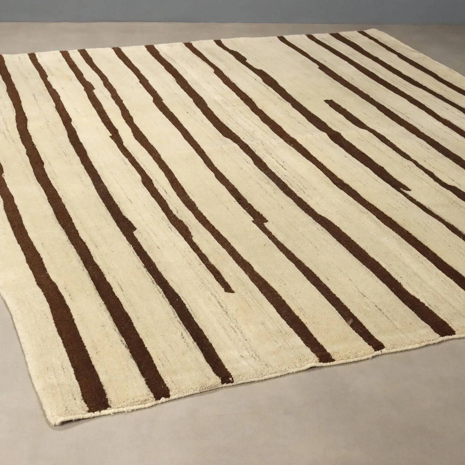 Handmade Asian wool rug with large knots 108 x 100 in