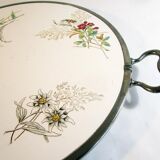 Round tray in earthenware and metal with handles