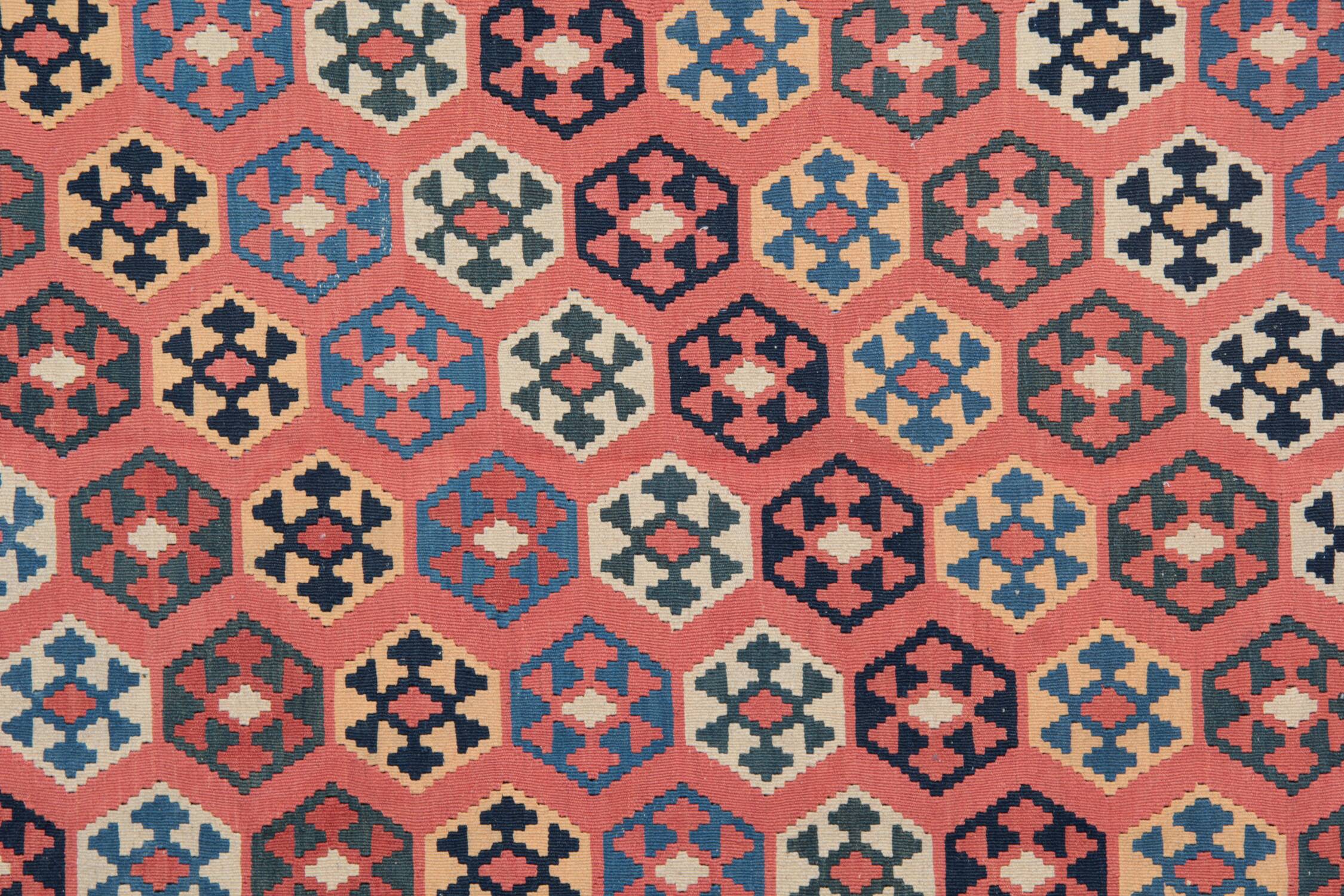 Vintage Kilim Runner Rug in Red, Blue & Terracotta Flatweave 323x218cm