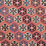 Vintage Kilim Runner Rug in Red, Blue & Terracotta Flatweave 323x218cm