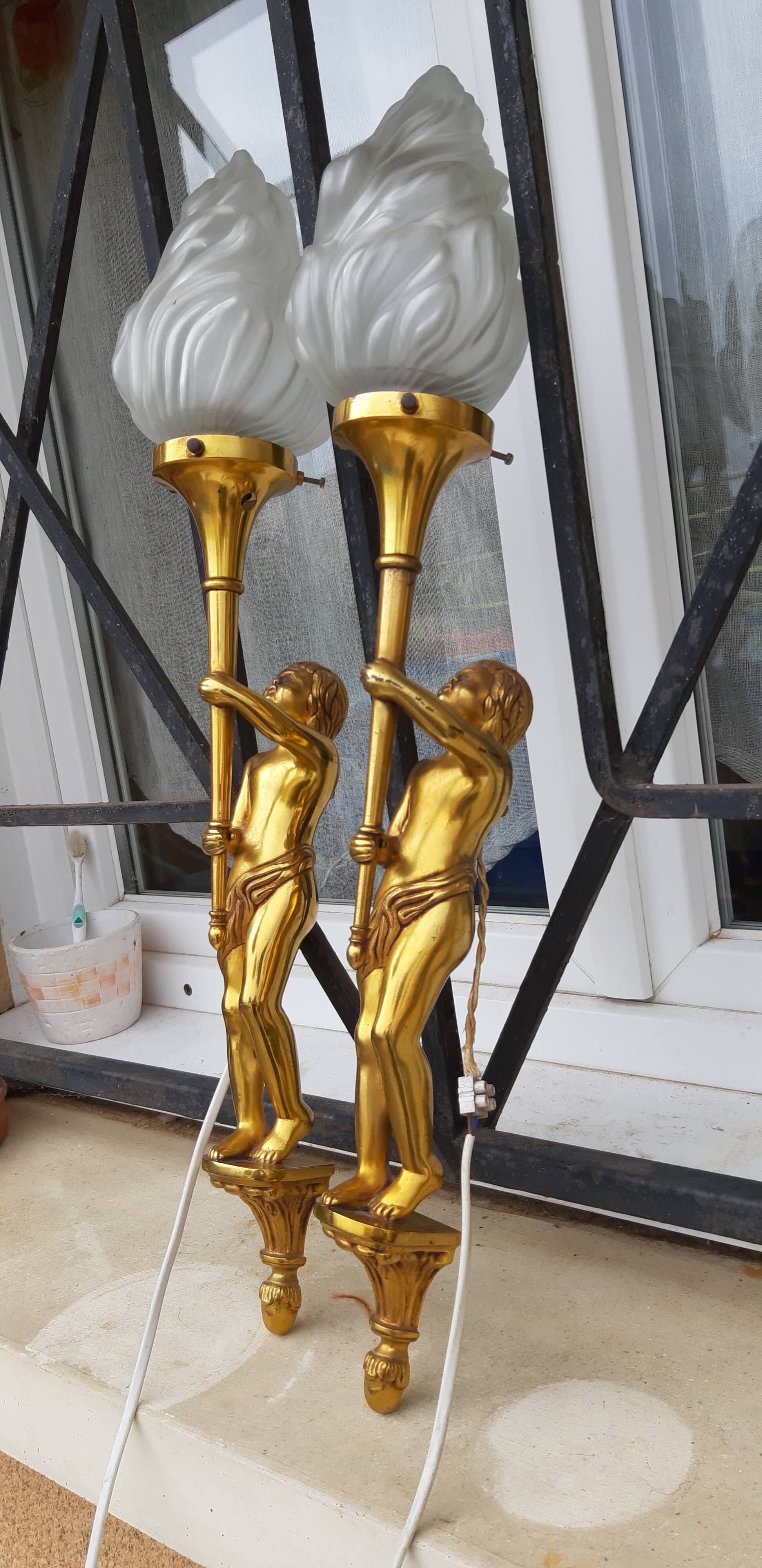 Pair of wall lamps gilded bronze