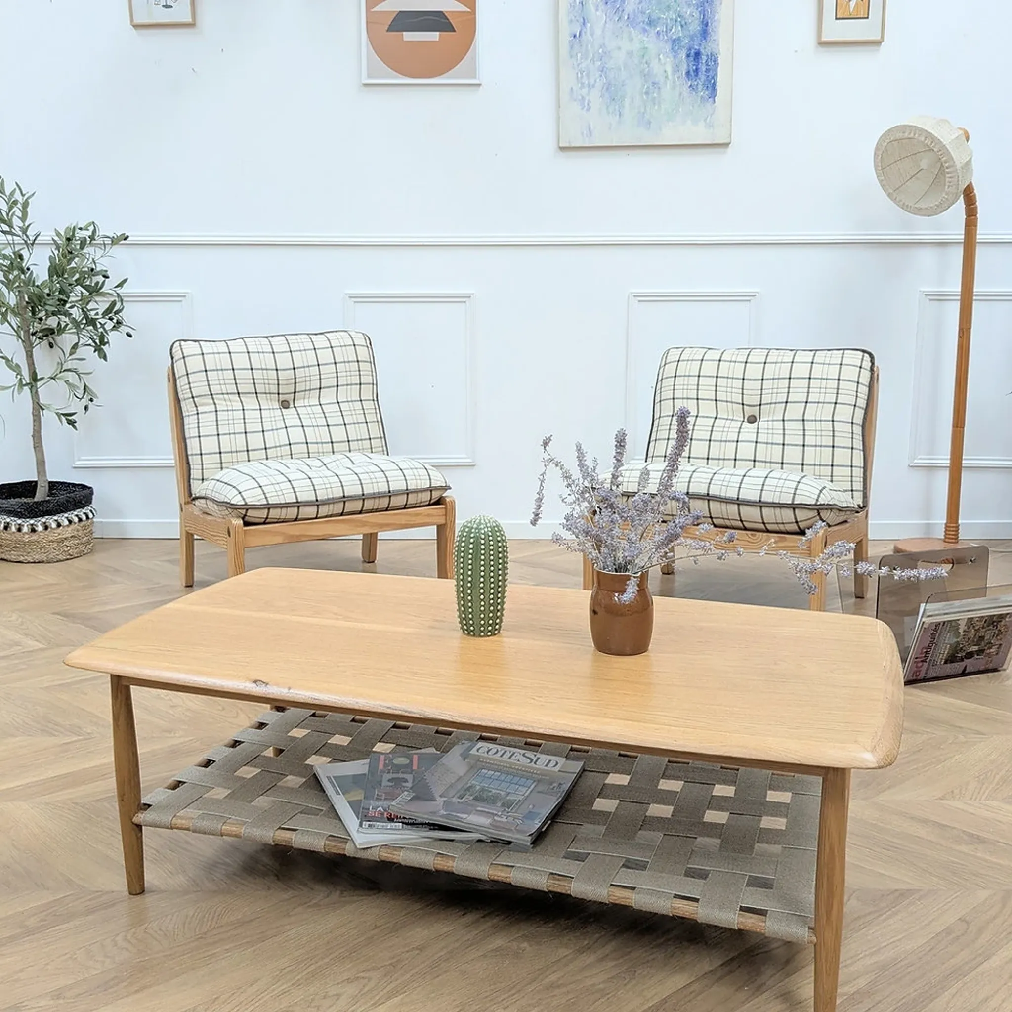 Table basse d'occasion en chêne à double plateau