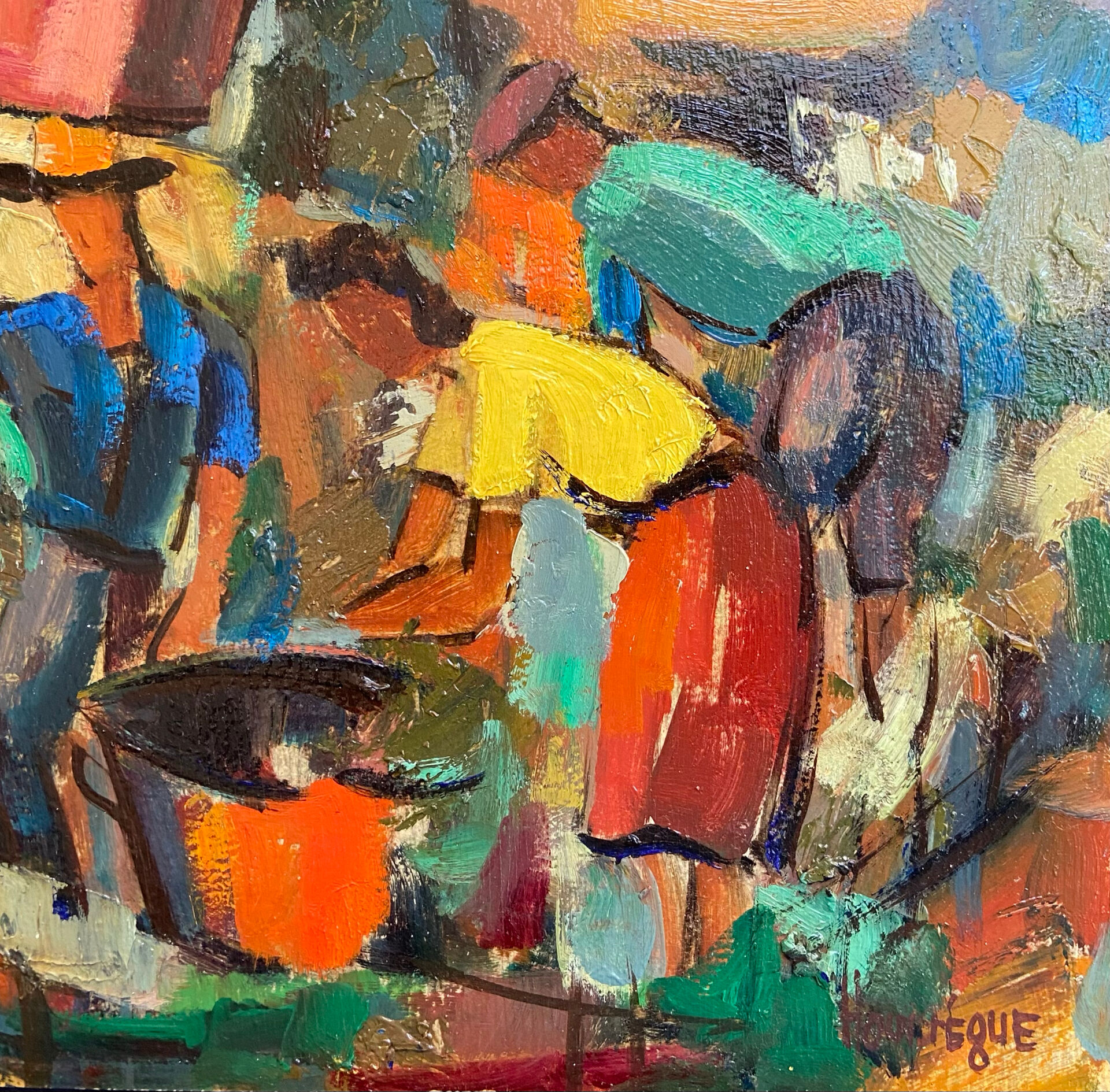 Huile sur carton signée Jean Hourrègue “Vendanges”