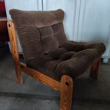 Scandinavian pine and velvet armchair