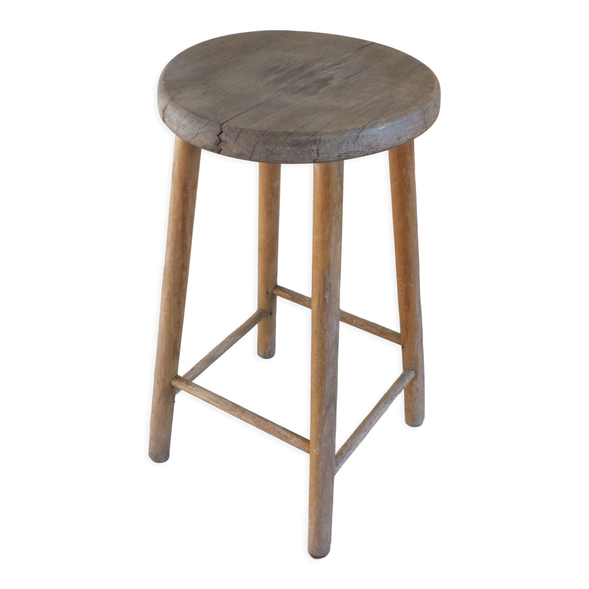 Vintage stool in patinated natural wood