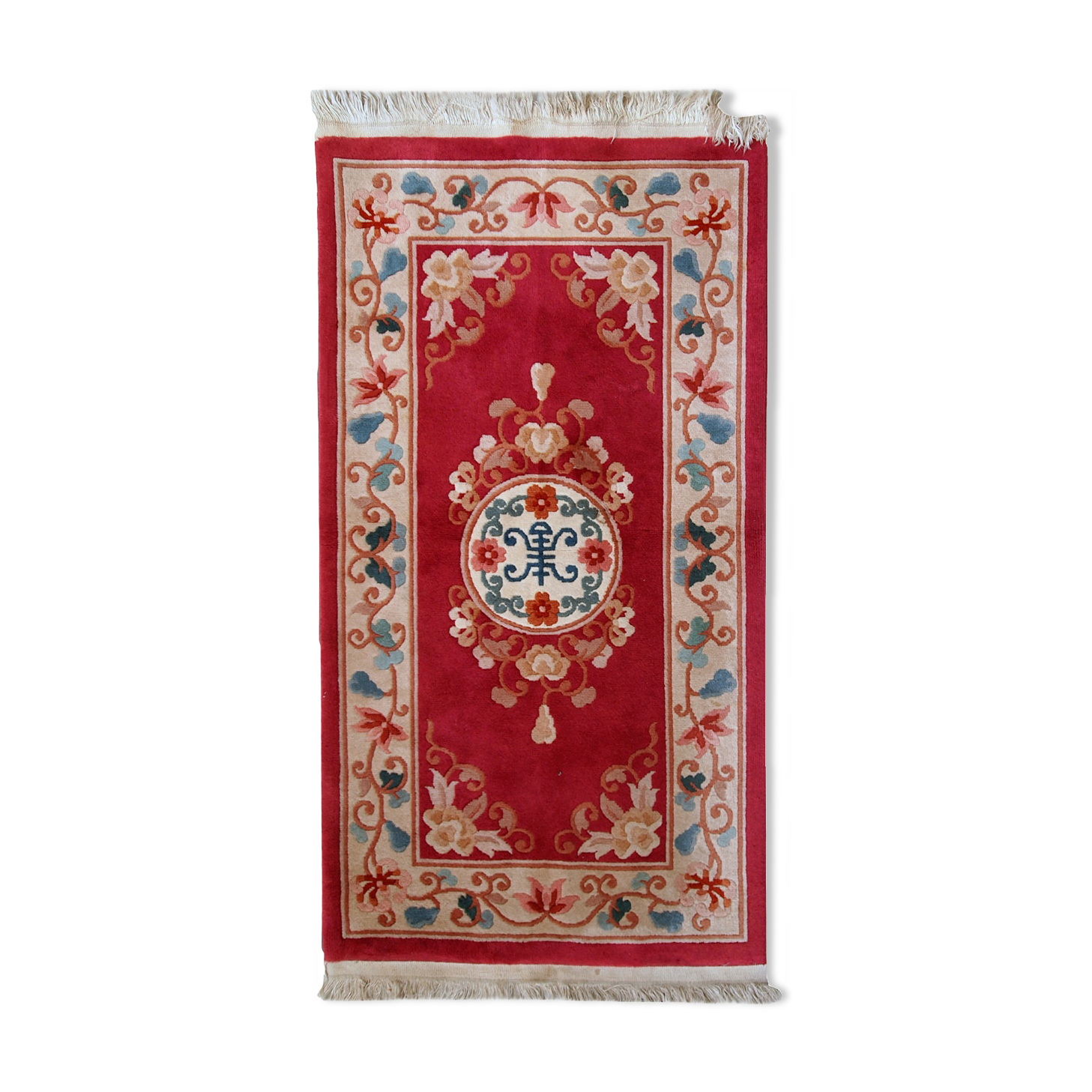 Carpet vintage Chinese art deco done hand 77 x 139cm 1970 s