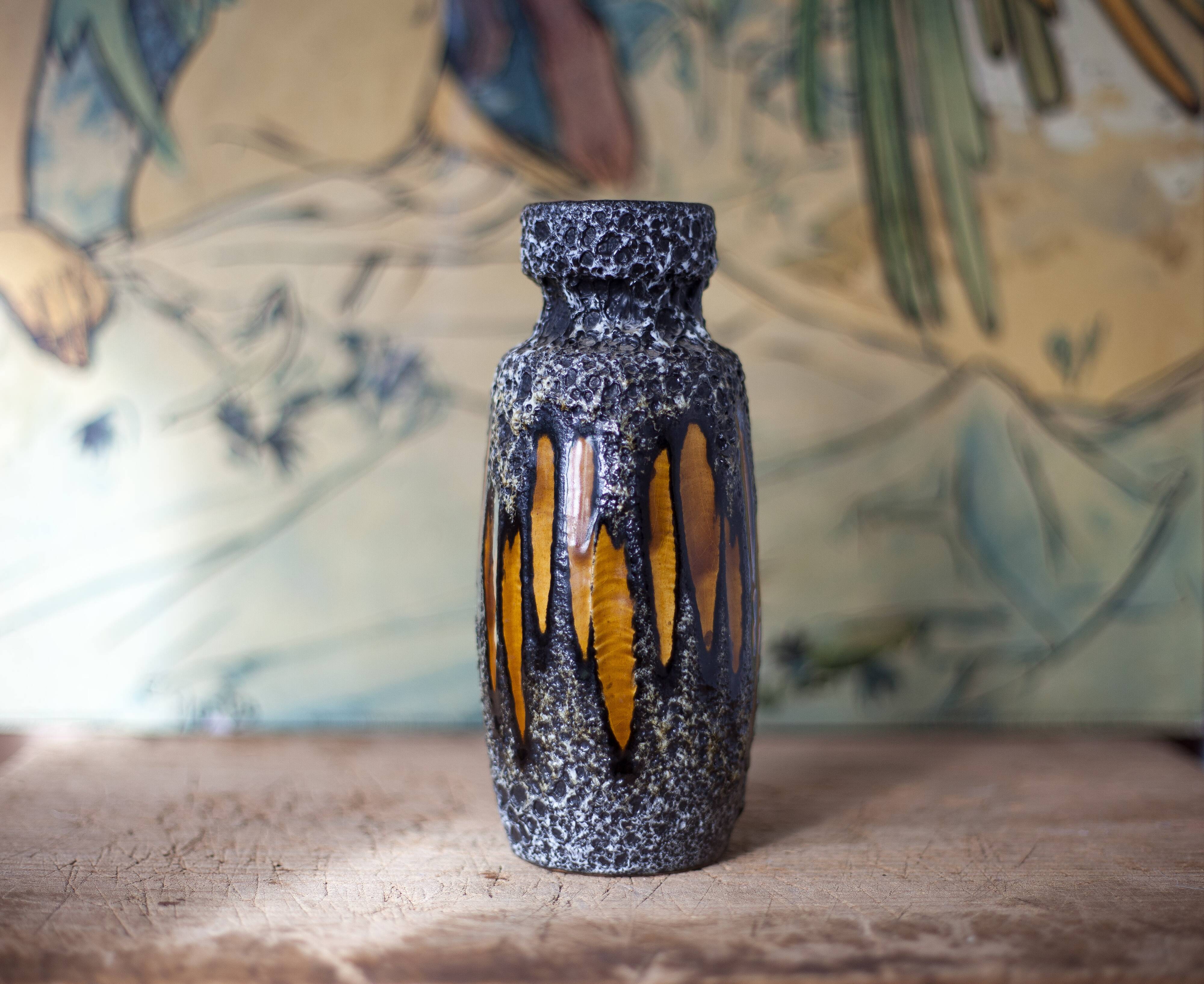 West Germany ceramic vase, fat lava vase, 210-18, flower pot, collection, 60's