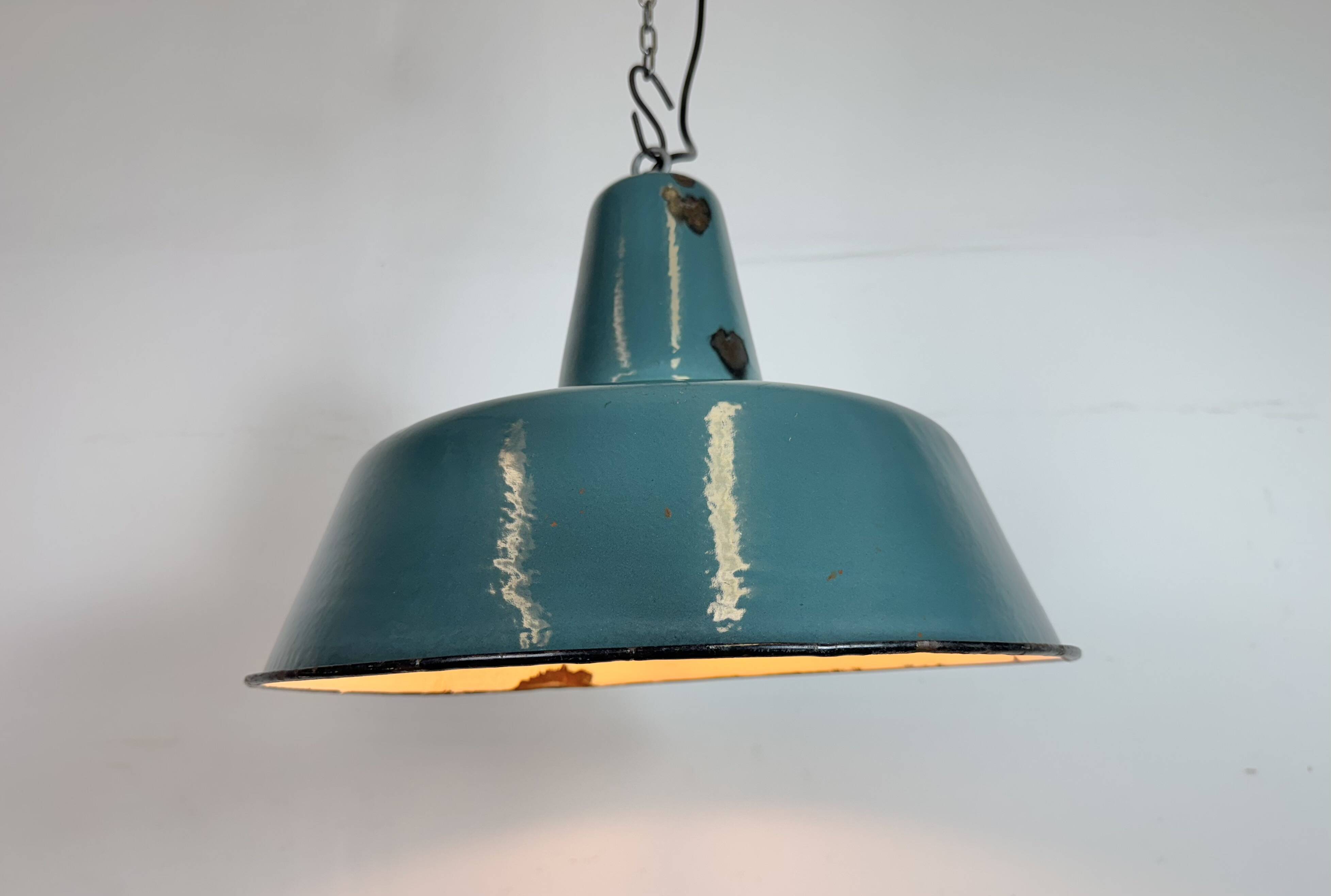 Large Industrial Petrol Enamel Factory Pendant Lamp, 1960s