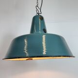 Large Industrial Petrol Enamel Factory Pendant Lamp, 1960s