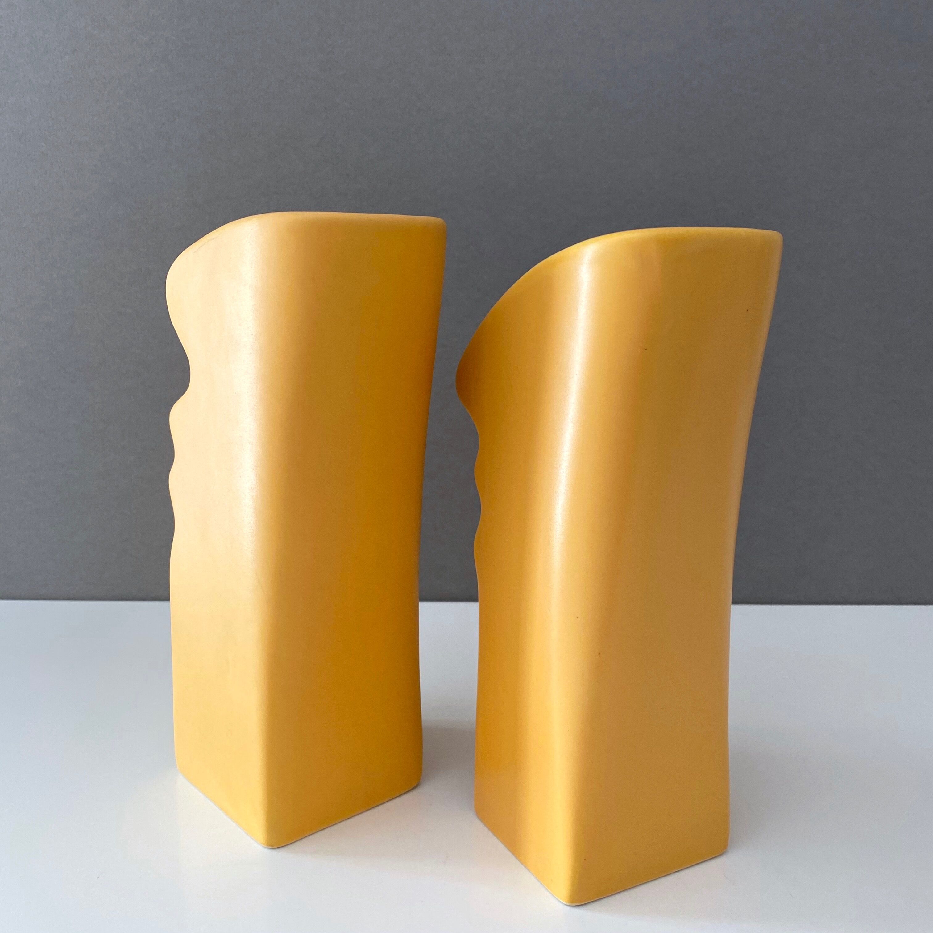 Asa selection vases "Faces" yellow, set of 2 ceramic vases, 90's