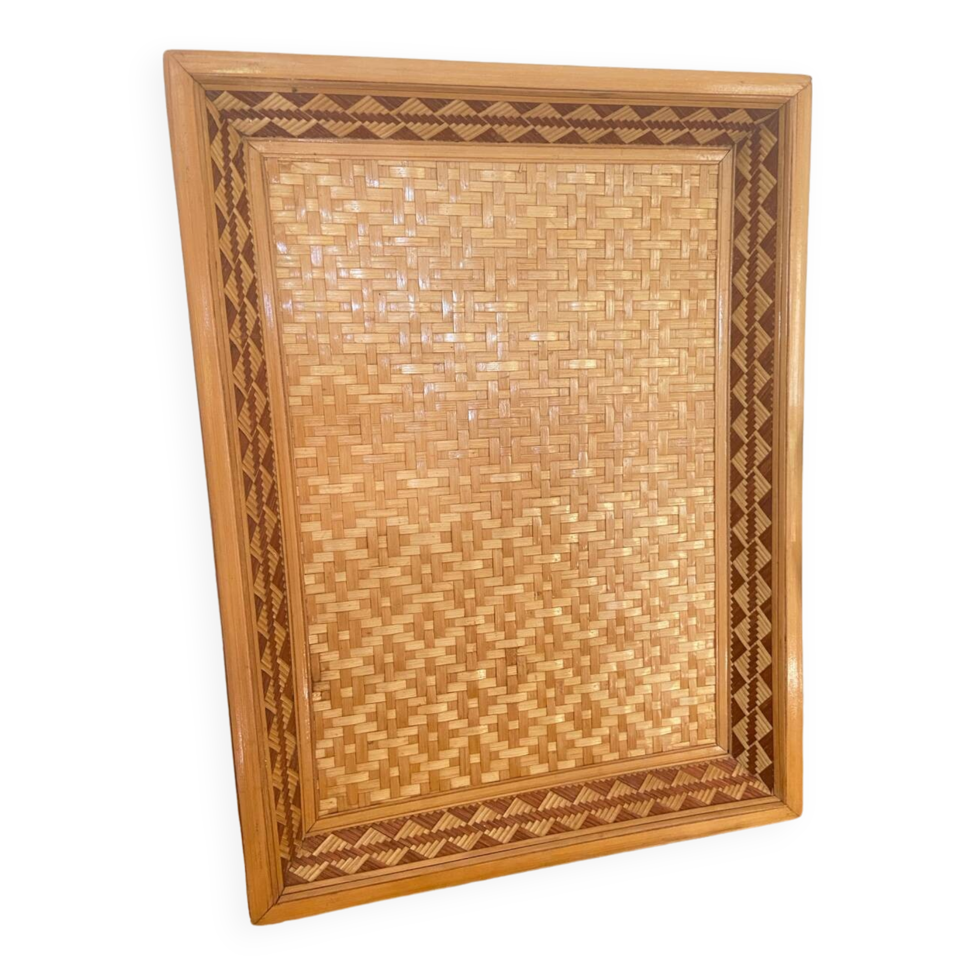 Vintage antique rectangular woven wicker tray