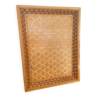 Vintage antique rectangular woven wicker tray