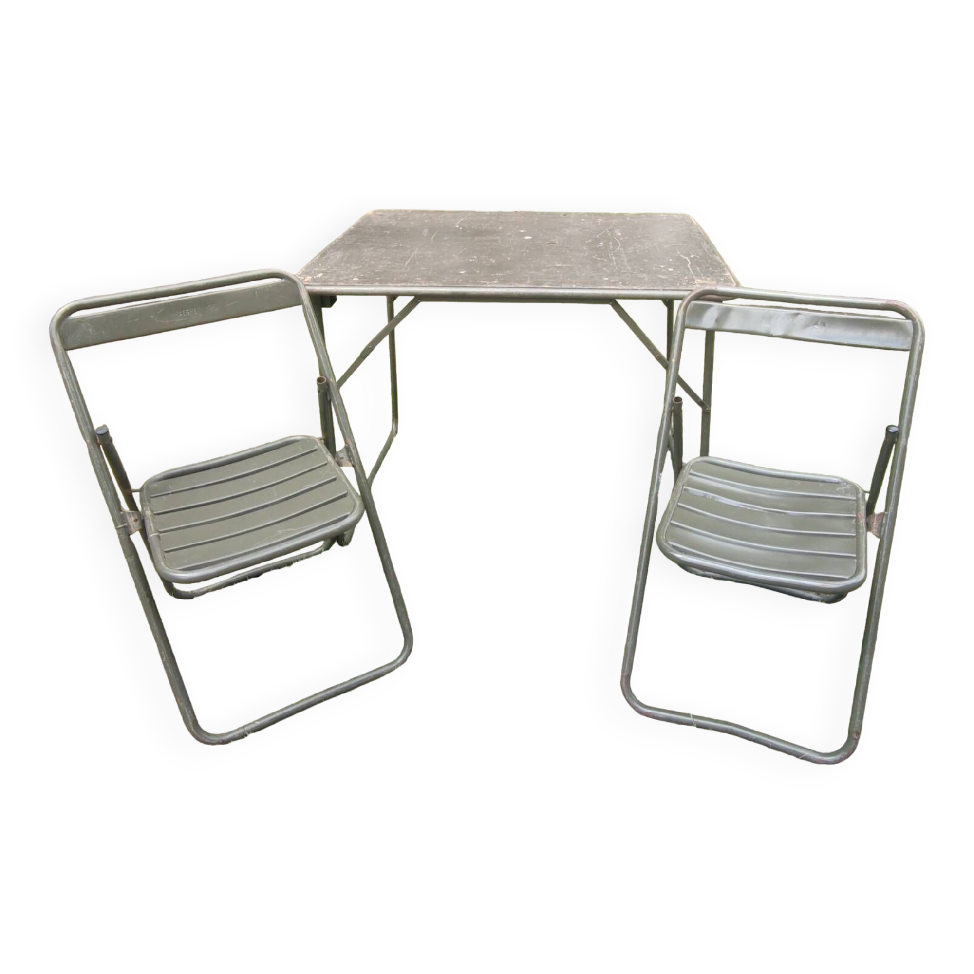 Verhaeghe vintage military set 1 table + 2 chairs