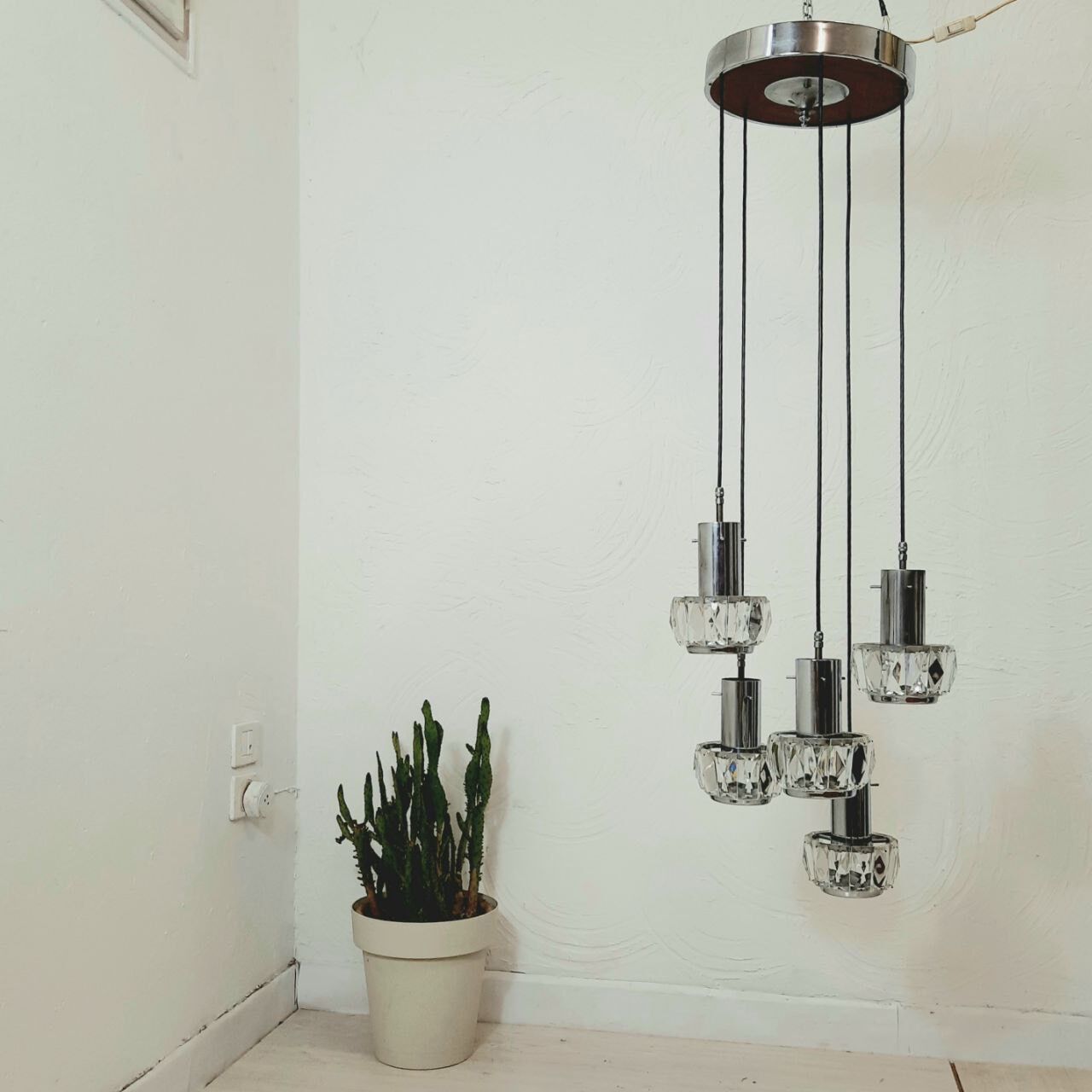 Cascade chandelier - vintage - steel and glass