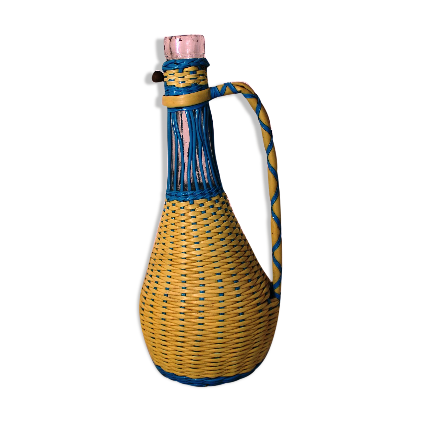 Blue and beige scoubidou carafe