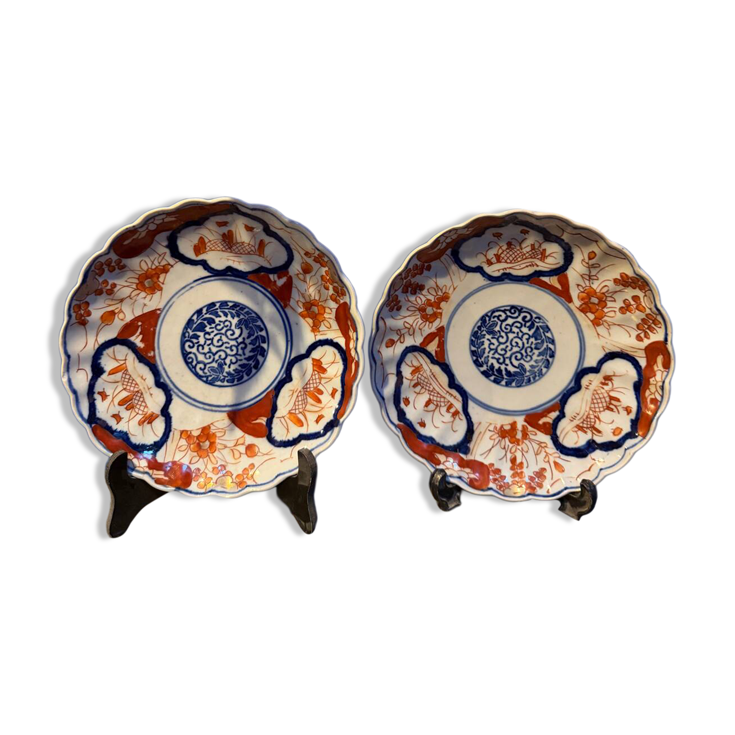 Pair of antique Imari style porcelain plates - 19 cm - 19th century