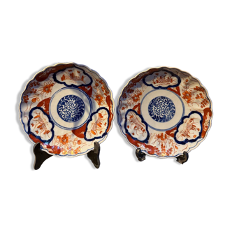 Pair of antique Imari style porcelain plates - 19 cm - 19th century
