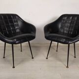 Vintage black skai armchairs