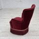 1970s, Danish armchair, cherry-red furniture velour, ash wood legs.
