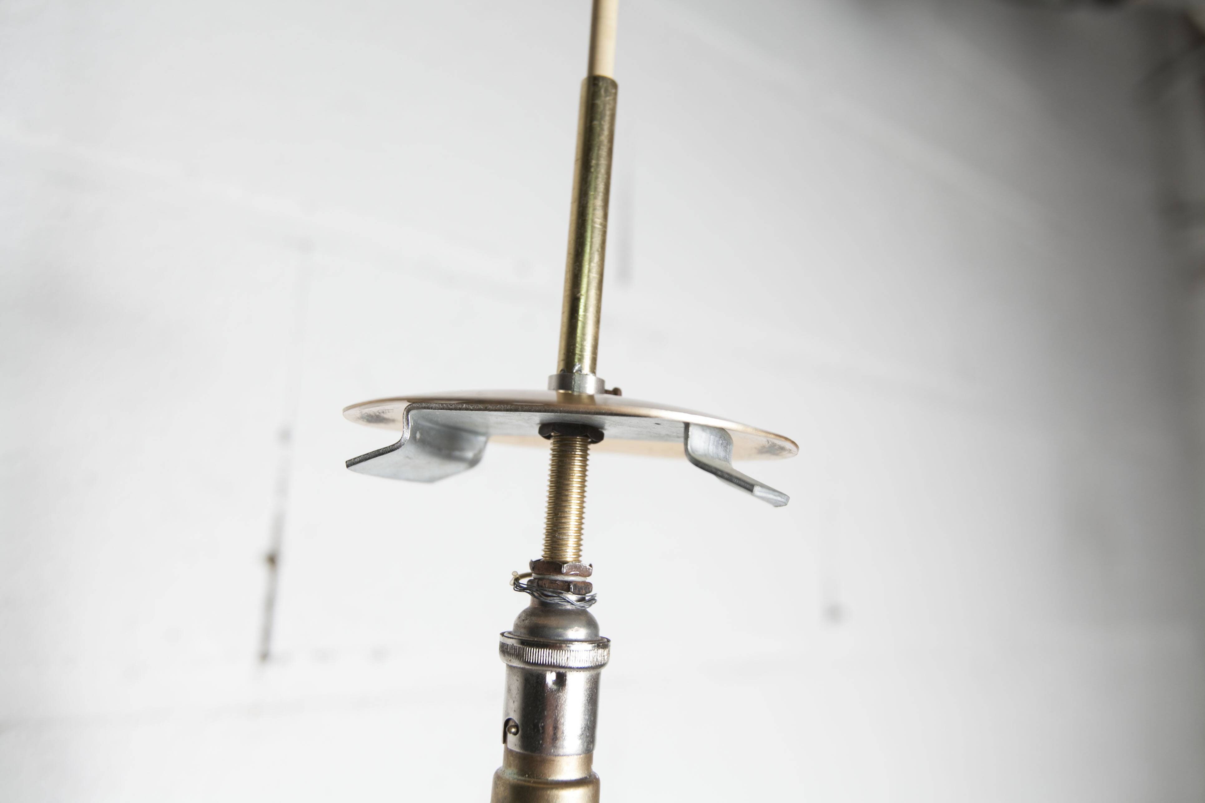 1960s Holophane Ball Pendant Chandelier, Thick Glass, 30 cm, and Vintage Brass