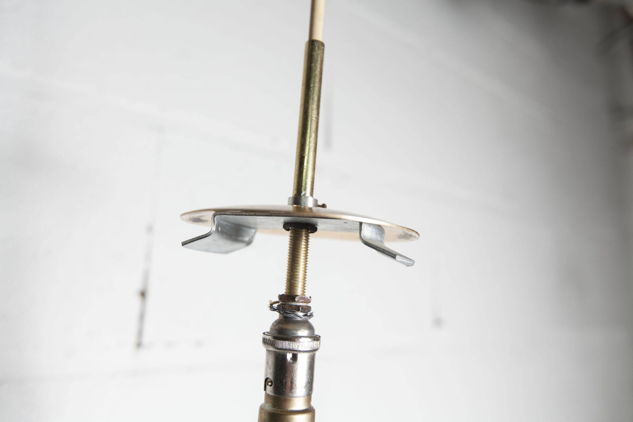 1960s Holophane Ball Pendant Chandelier, Thick Glass, 30 cm, and Vintage Brass
