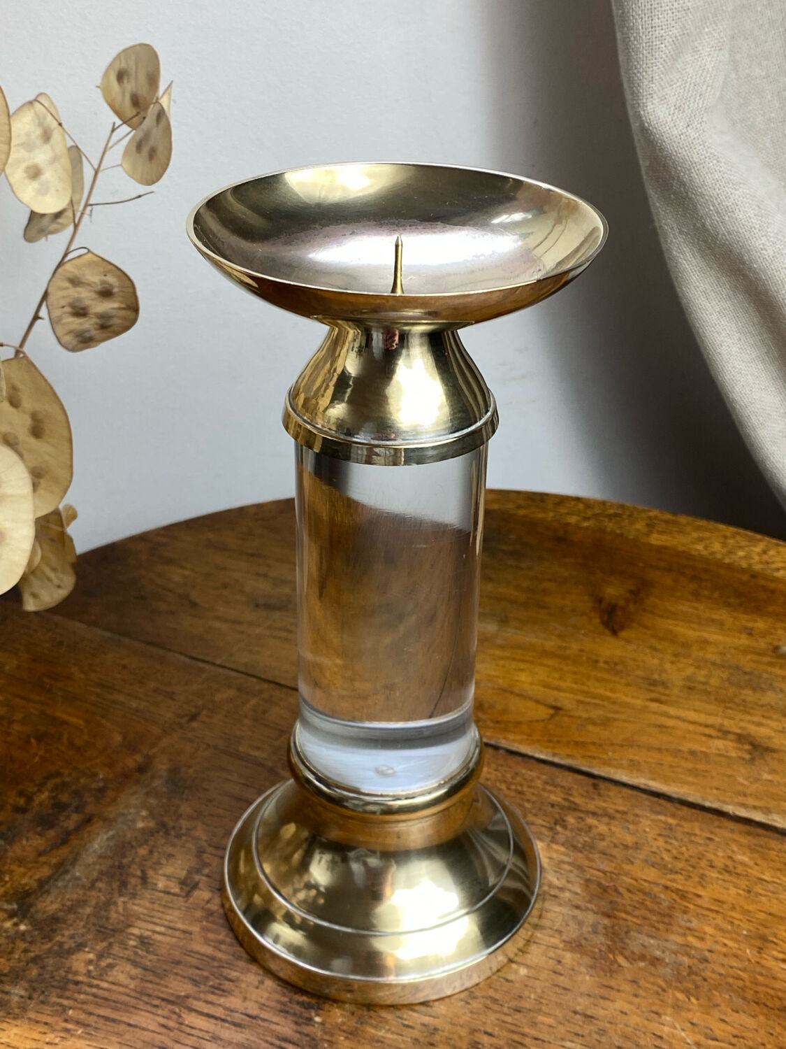 Lucite and brass candlestick, 1960s/70s