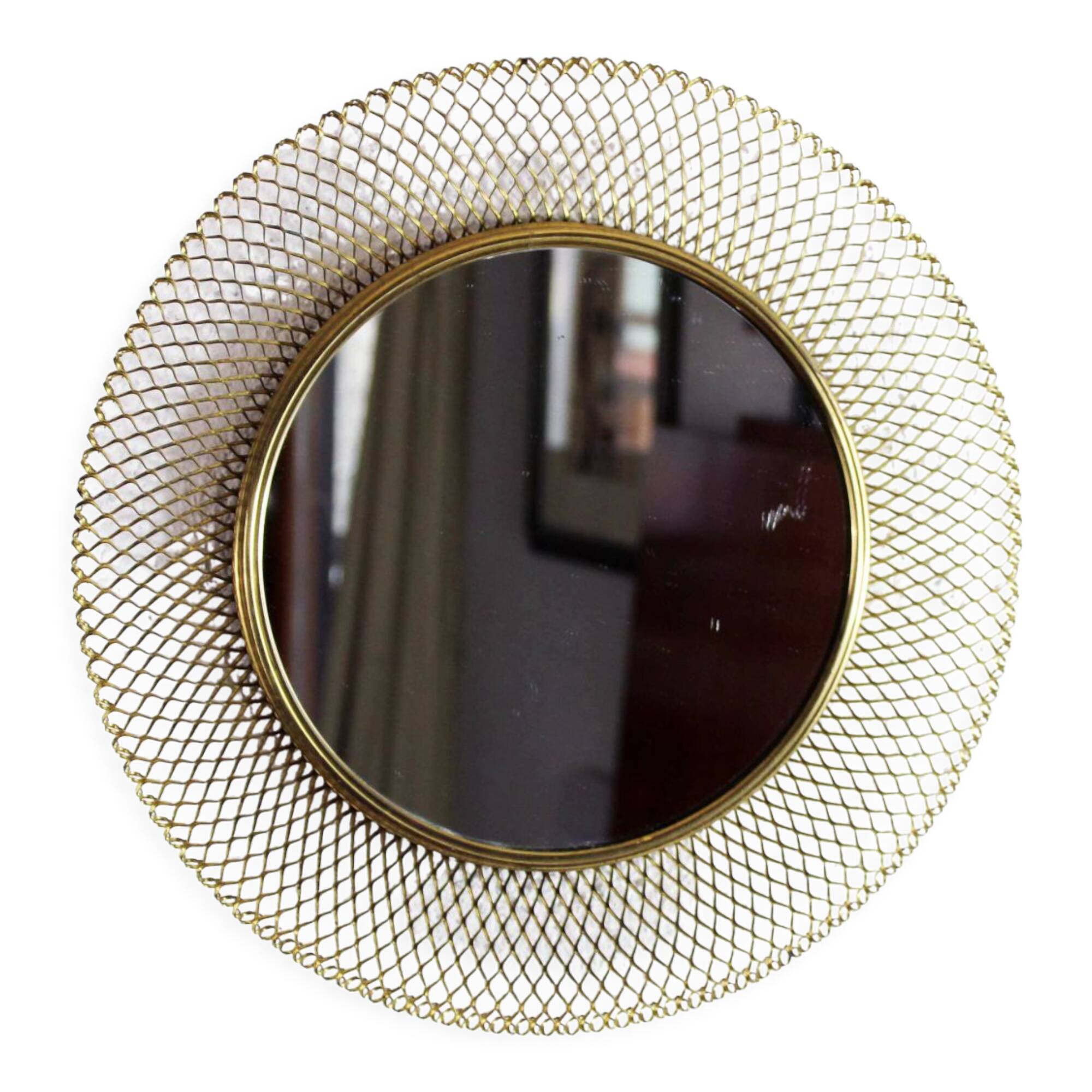 Vintage round mirror in gilded metal