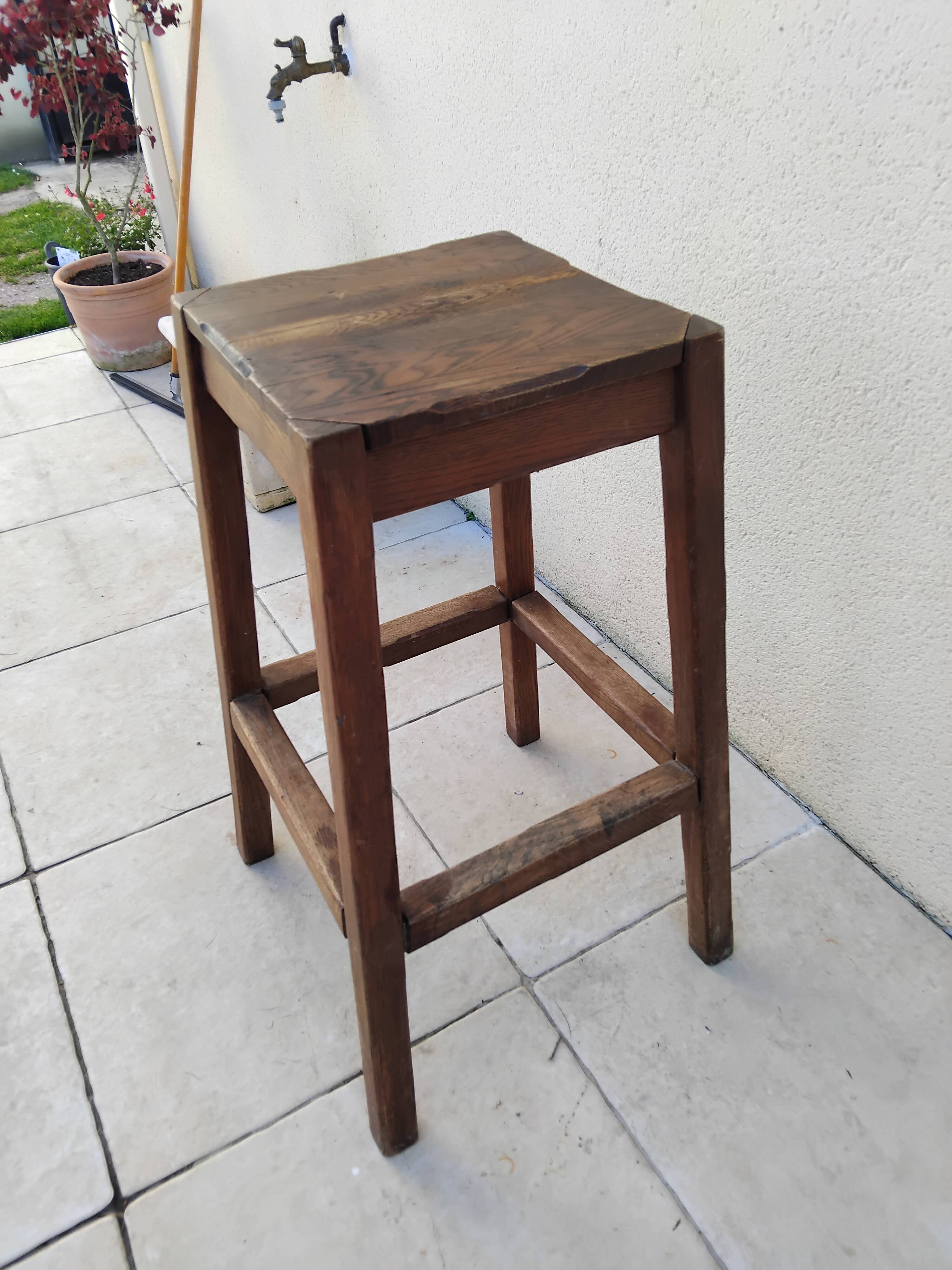 Old large vintage wooden stool for architect, painter, artist
