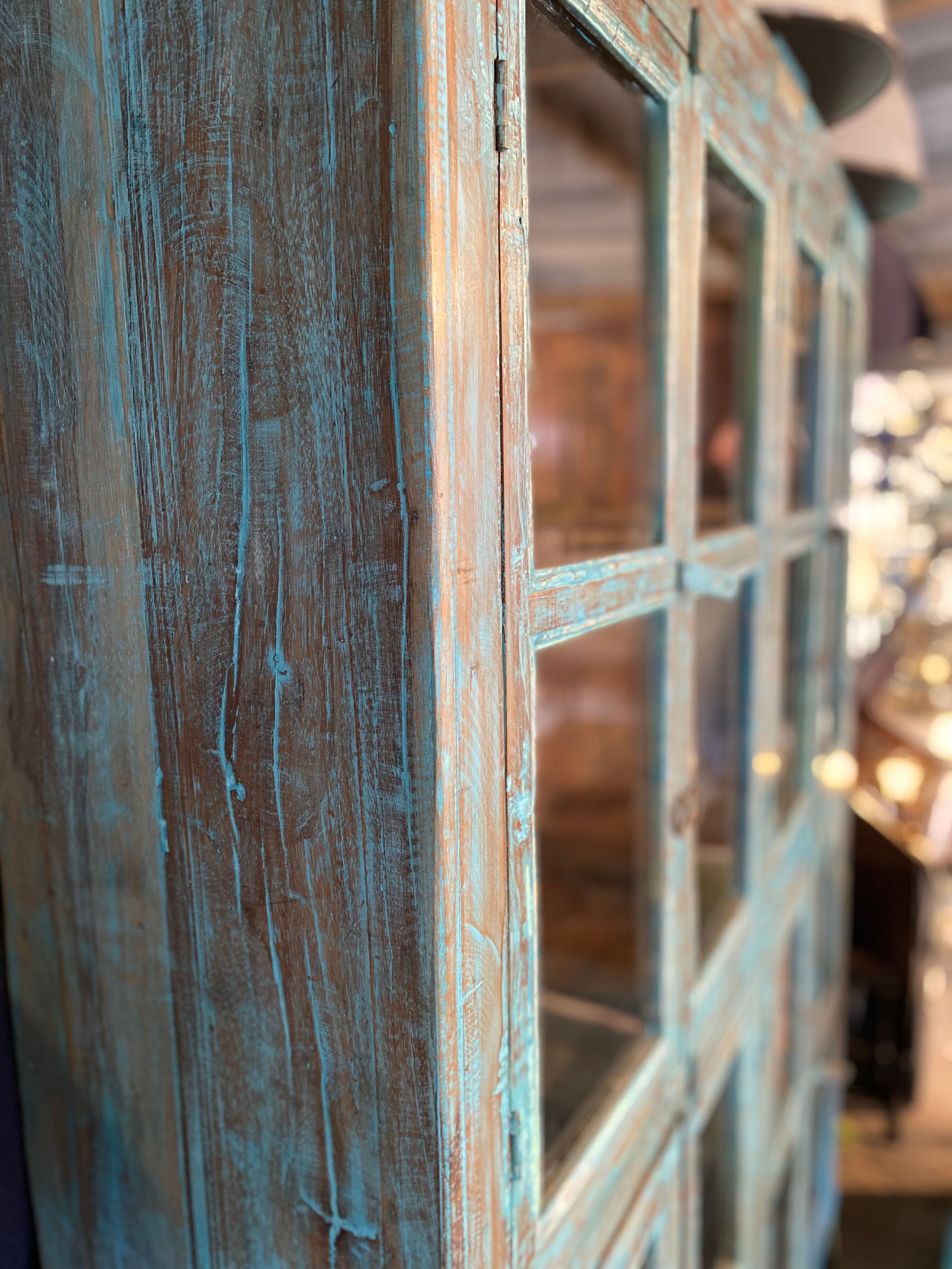 Glazed buffet in blue lacquered teak