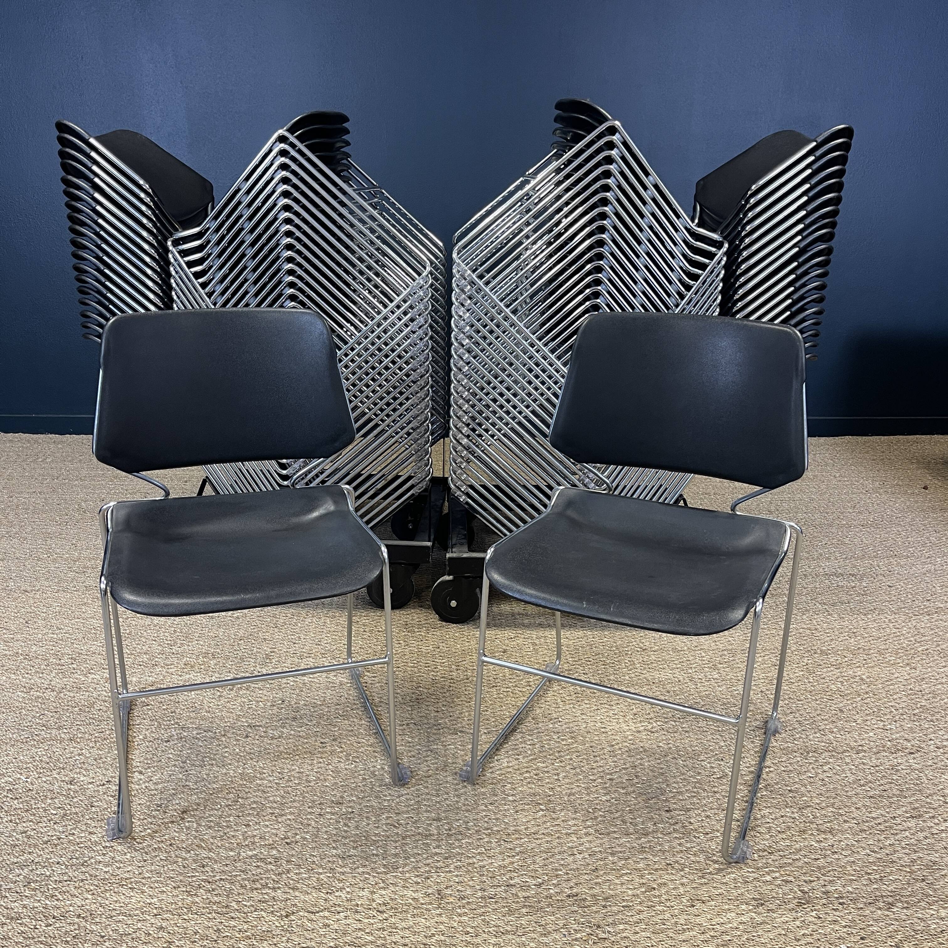 Lot de 39 chaises Matrix T.Tolleson pour Krueger noir et chrome années 70 USA