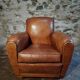Fauteuil club français vintage en cuir, années 1940–1950 – fauteuil en cuir pleine fleur cognac