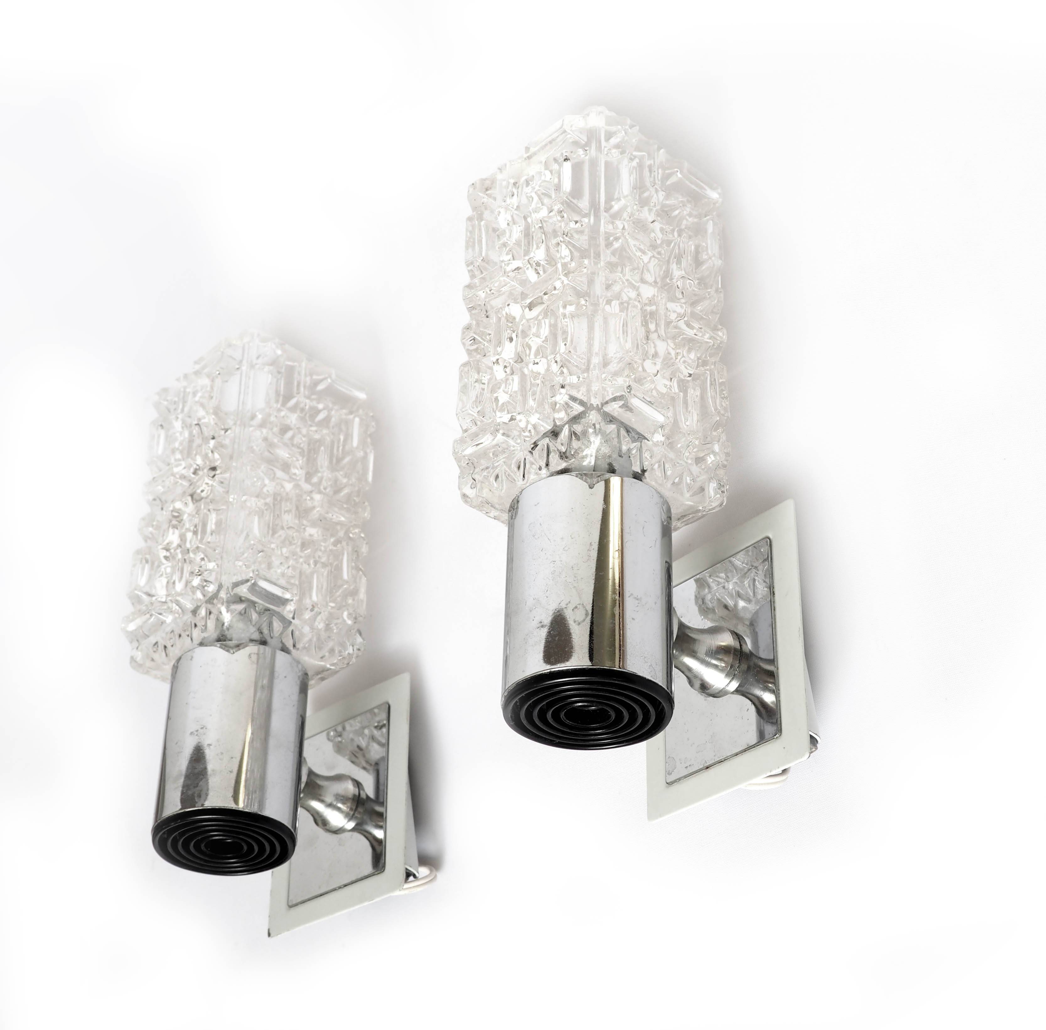 Pair of Targetti glass and chrome wall lights