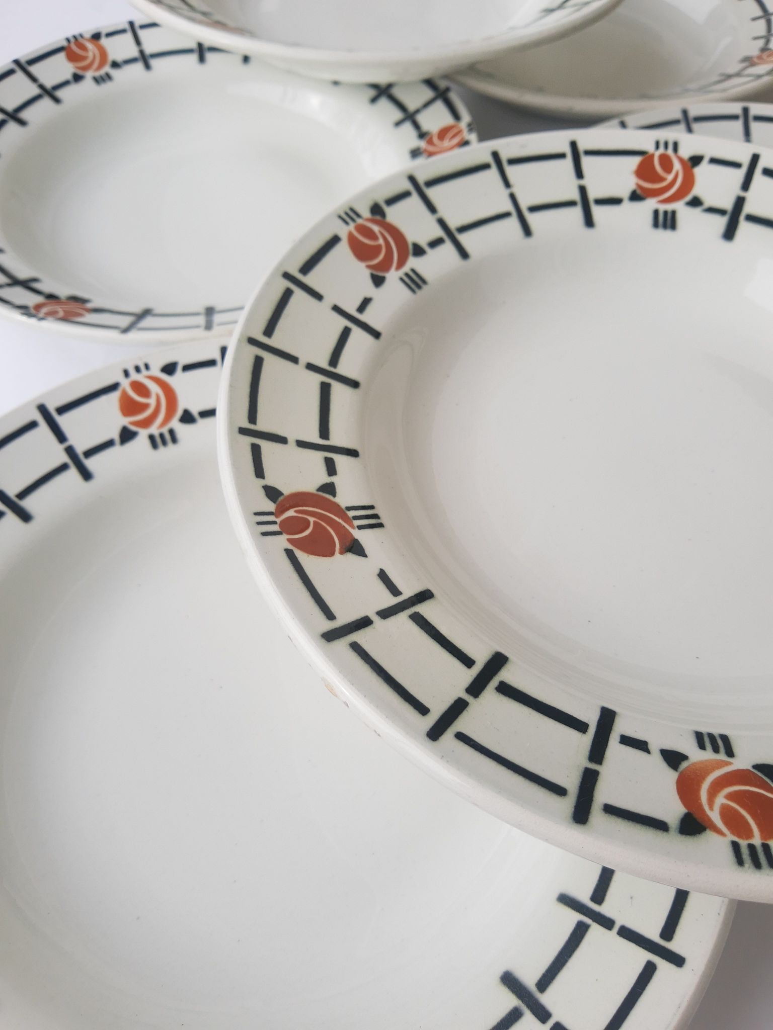 Set of 6 old St Amandinoise St Amand vintage soup plates