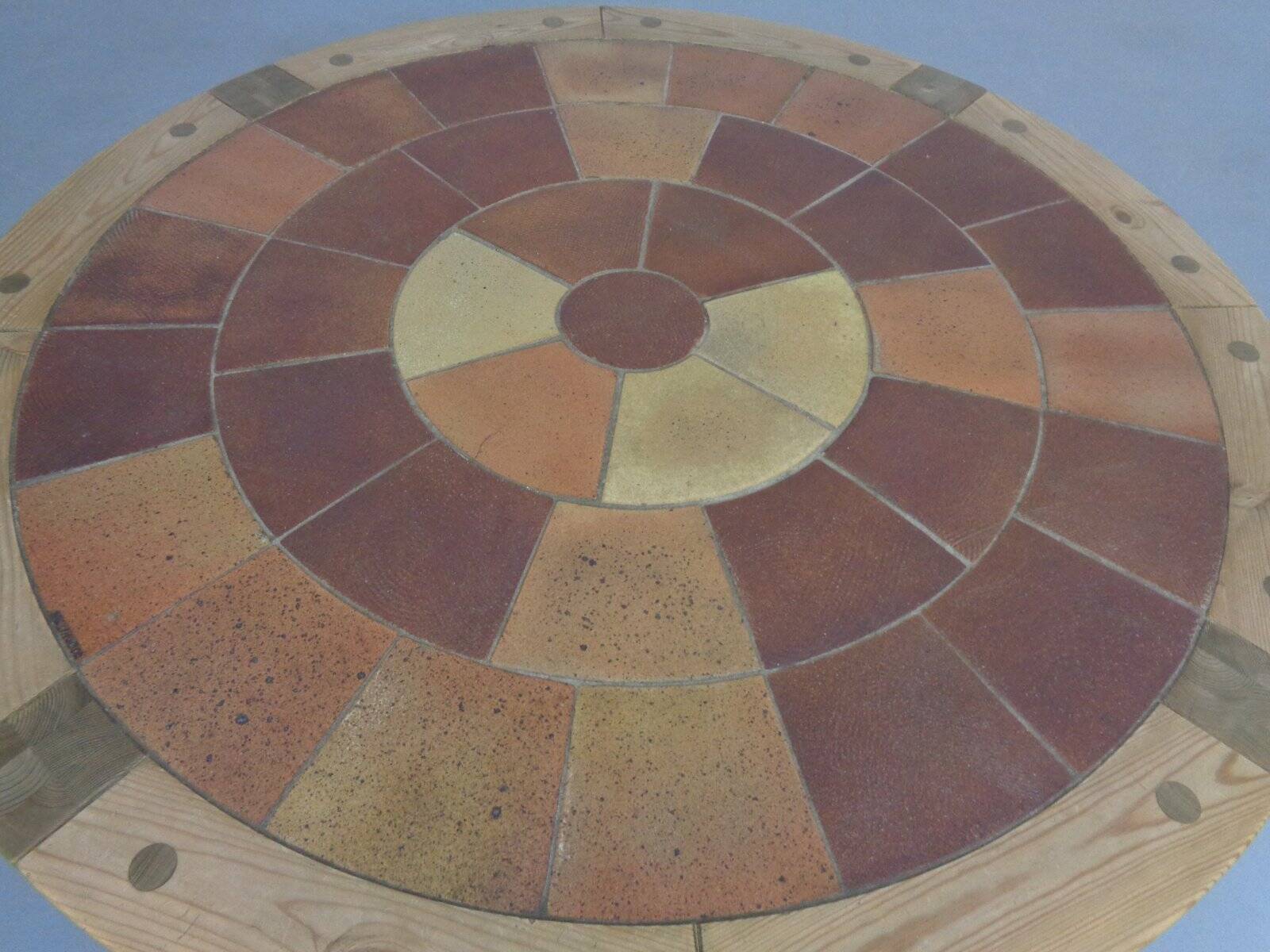 Large pine and ceramic coffee table by Lisbeth Sallingboe for Sallingboe, Denmark, 1970s.