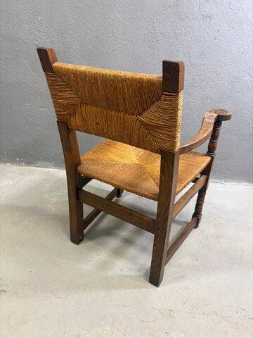 Rustic armchair made of woven rush, 1960s–1970s.