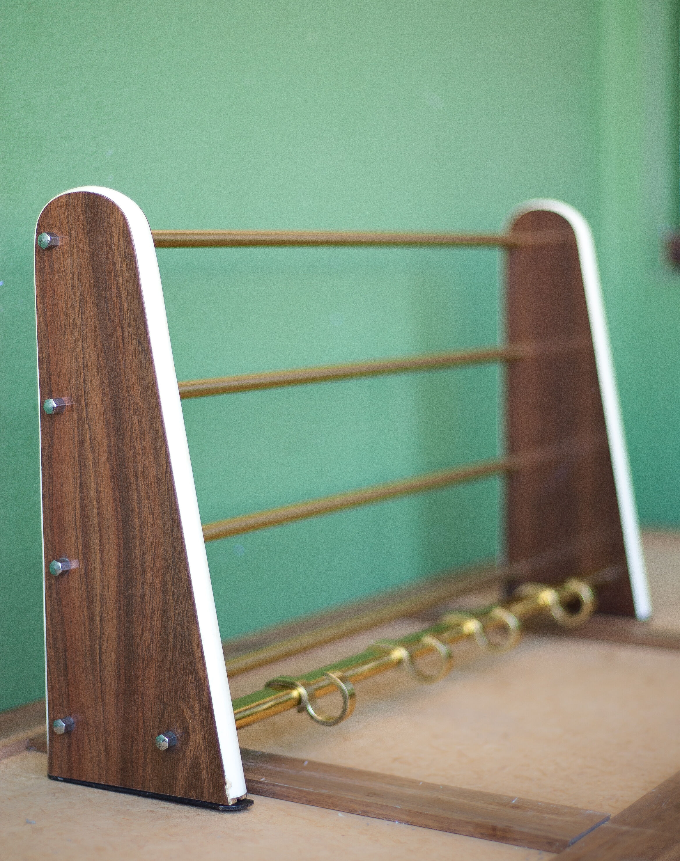 Formica and brass vintage coat rack