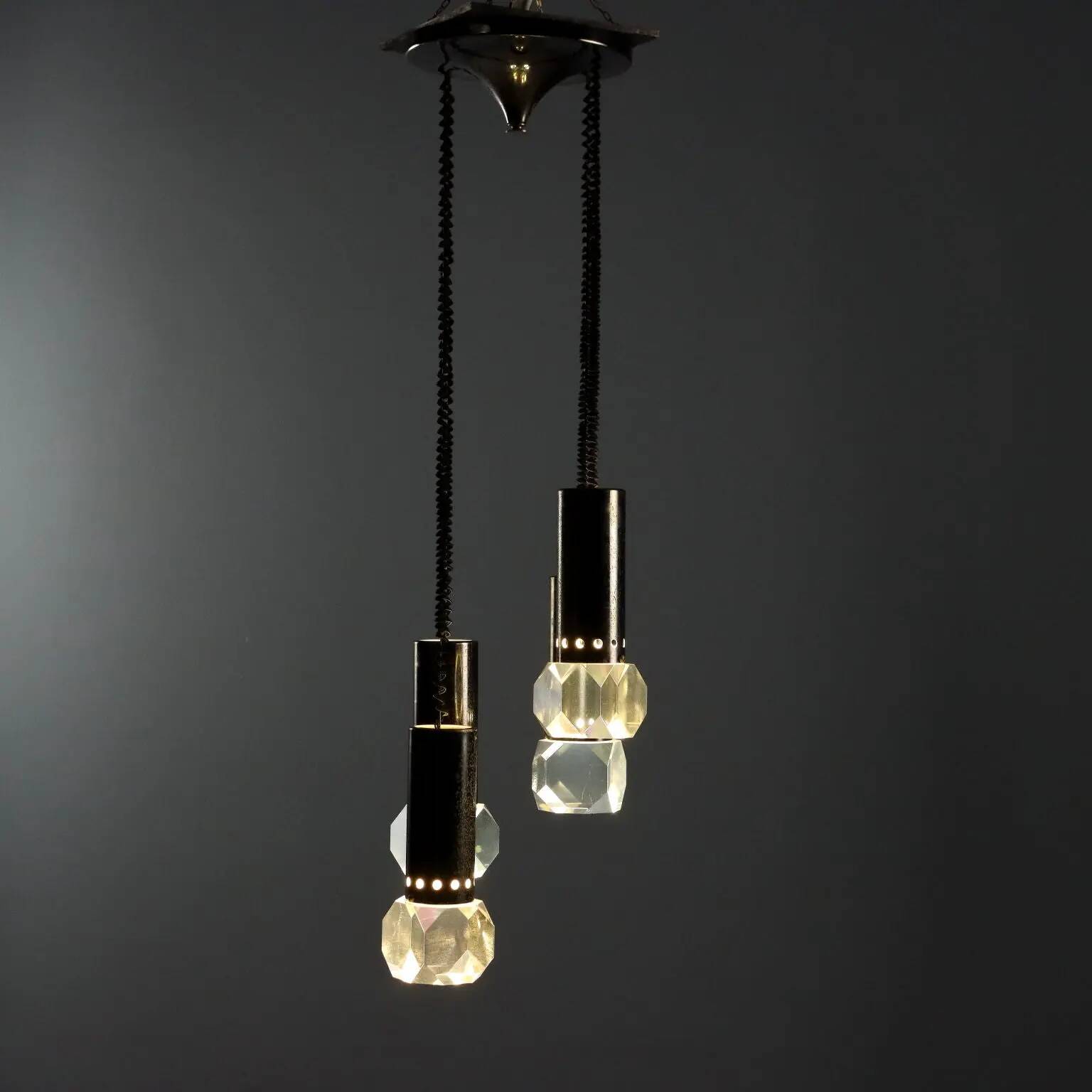 Vintage ceiling light in plastic and metal, design, Italy, 1960s