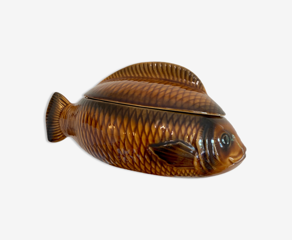 Légumier plat de service vintage Sarreguemines en forme de poisson