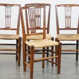 Lot de 4 chaises de salle à manger anglaises anciennes du XIXe siècle avec assises en osier