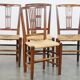 Lot de 4 chaises de salle à manger anglaises anciennes du XIXe siècle avec assises en osier